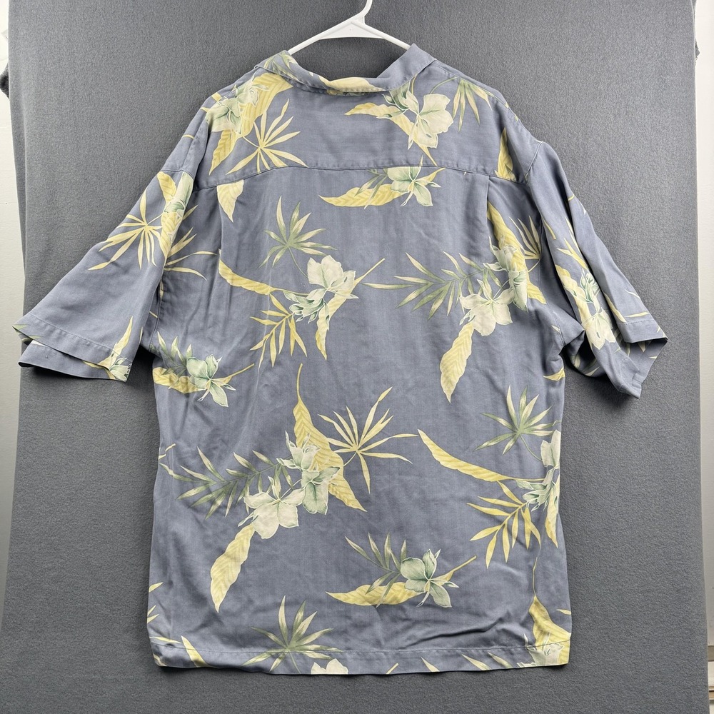 Tommy Bahama Shirt Mens Extra Large Gray Silk Floral Hawaiian Button Up Camp - Picture 2 of 7